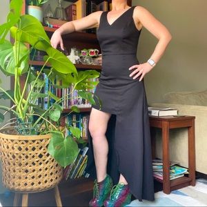 Black gown with high low front cutout